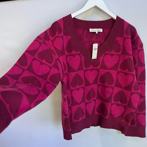 NWT Anthropologie English Factory Checkered Heart Sweater size L - Picture 11 of 12